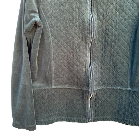 Onque Casual Vintage Womens Green Quilted Front Velour High Collar Zip Jacket M - Picture 3 of 9